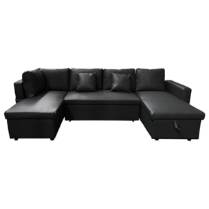 Canapé panoramique convertible simili SCOTT 4 places noir