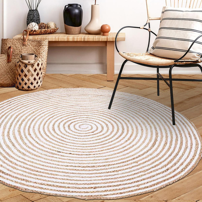 Tapis rond fait à la main en jute motif simple ROLI