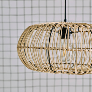 Lampadaire intérieur exotique rotin naturel métal et pierre effet marbre H170cm Diego