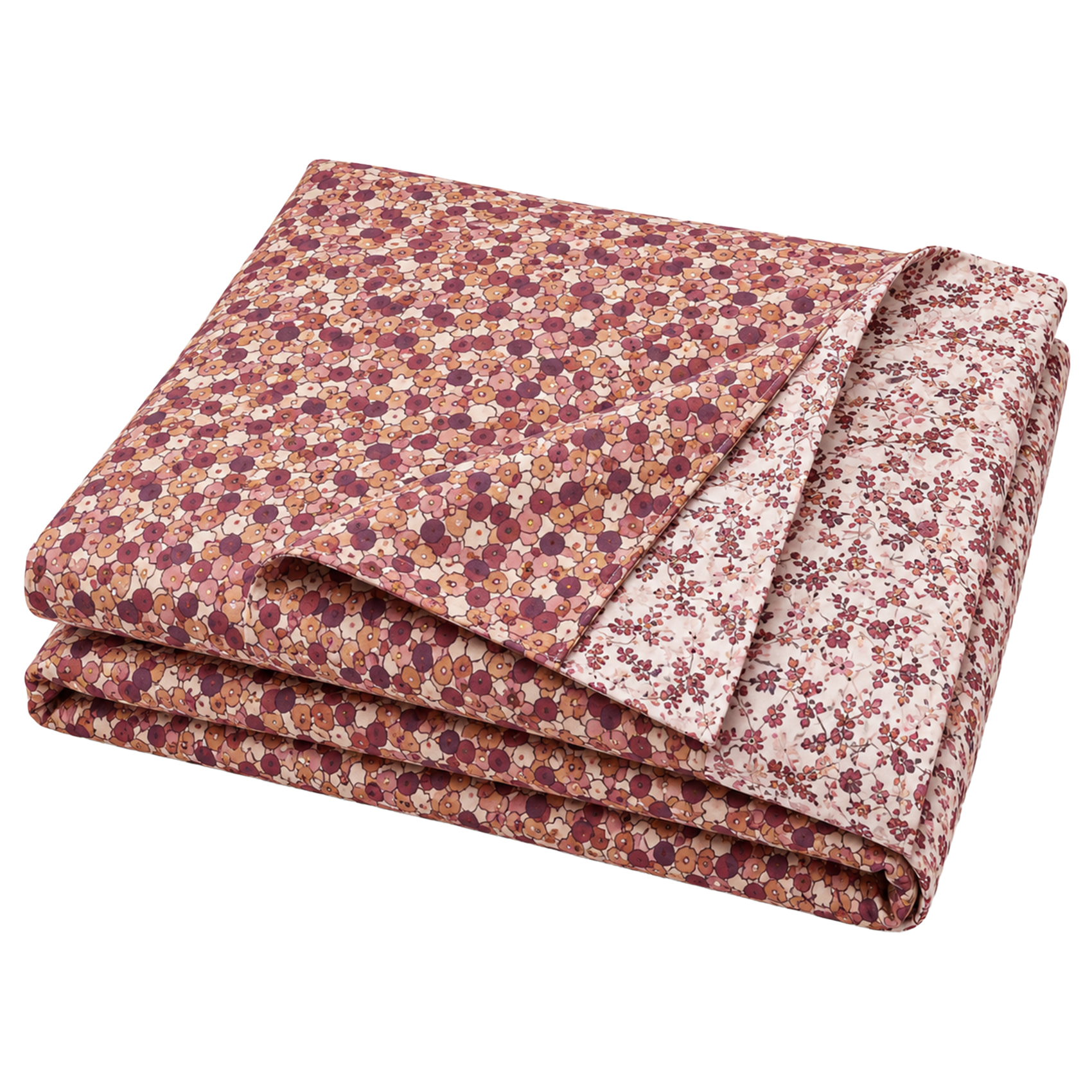 Drap plat en coton réversible imprimé floral - Prune