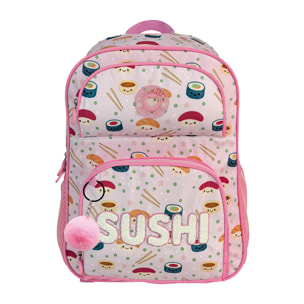 Zaino Primario Blin Blin Sushi doppio scomparto, grande capacità e adattabile al carrello. Con accessorio pom pom.