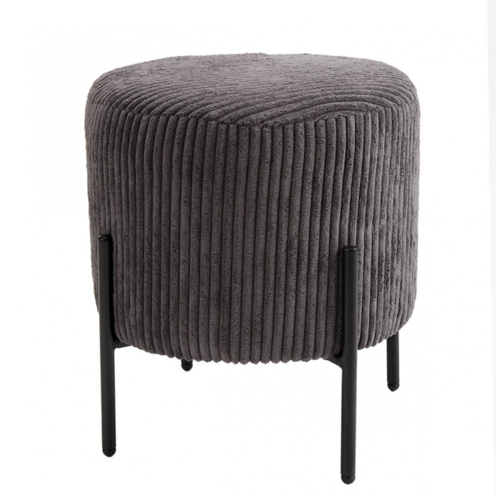 ALBANE - Tabouret rond 36x36cm tissu velours côtelé gris anthracite pieds métal