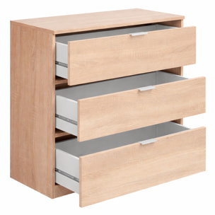 Cassettiera 3 Cassetti Comodino Senza Piedi Comò Mobile Camera da Letto Salvaspazio Design Minimal Moderno 77 x 38 x 80 Cm Rovere Canadese