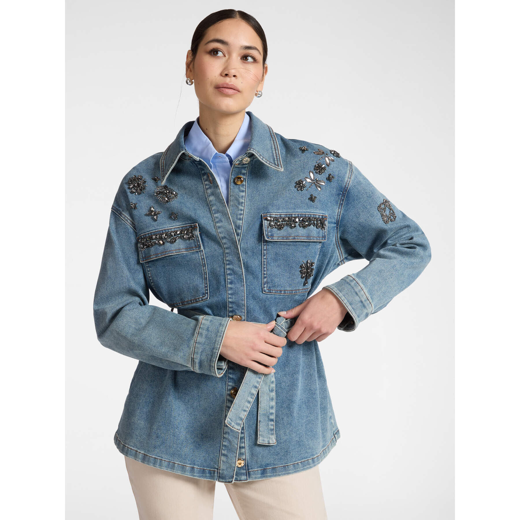 Elena Mirò - Chaqueta de denim con aplicaciones - Azul