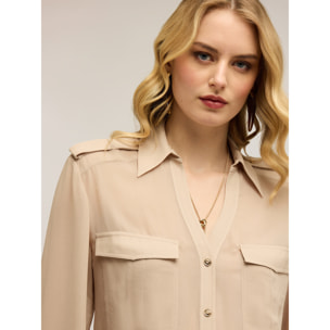 Motivi - Camisa de georgette con detalles military - Beige