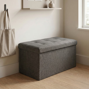 Pouf contenitore imbottito in tessuto con seduta lunga, panca multifunzione con spazio interno, ideale come poggiapiedi, seduta o contenitore, pratico e versatile per soggiorno, camera o ingresso, facile da pulire, dimensioni 76x34x34 cm