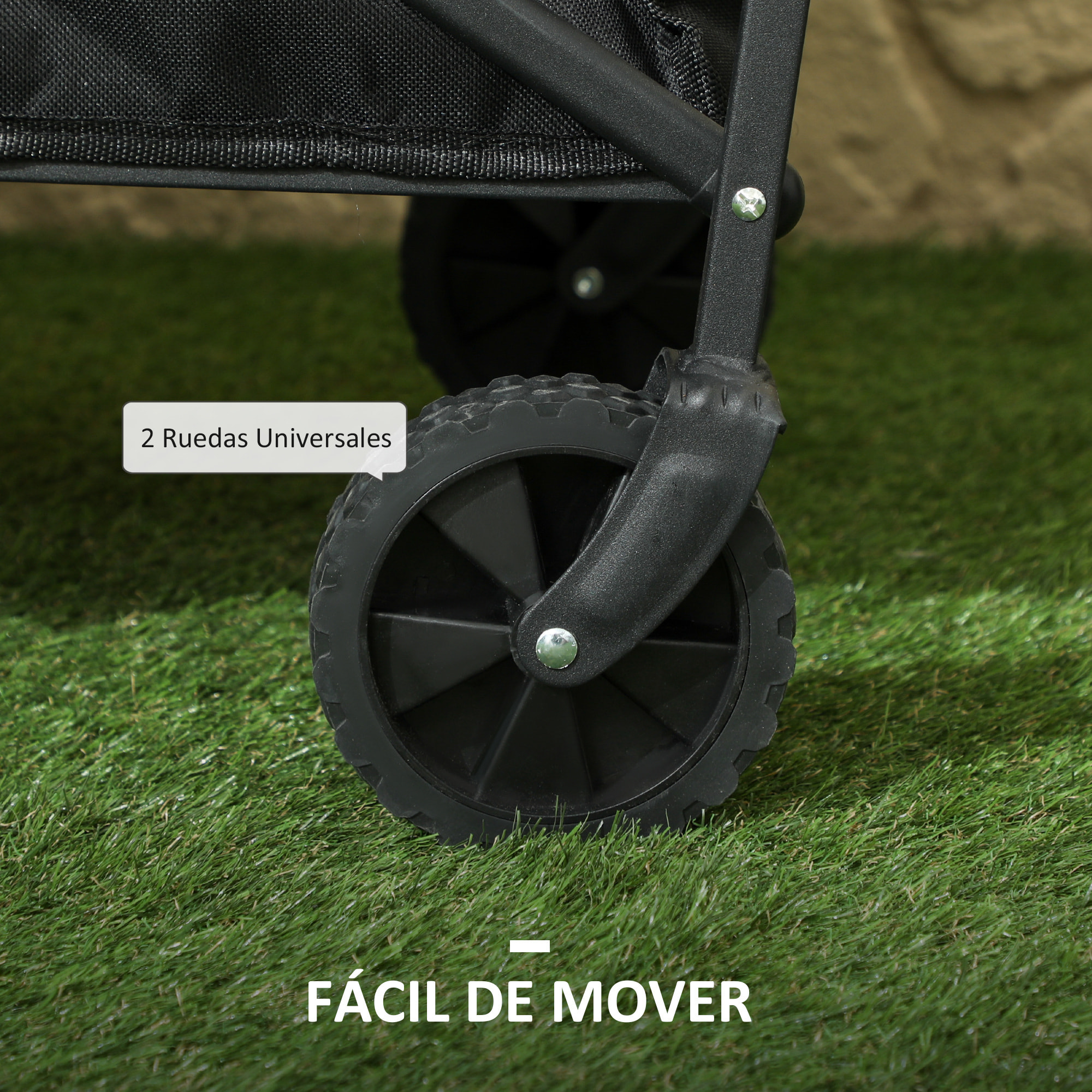 Carro Playa con Ruedas Carro de Jardín Plegable con Asa Telescópica Ajustable 2 Bolsas de Almacenaje Carga 120 kg Carrito Transporte para Todo Terreno Jardín Campaá±a Compra Negro