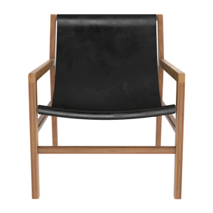 Fauteuil lounge en teck et cuir de vachette noir - Apache