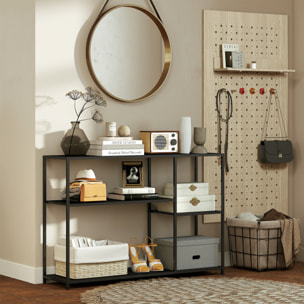 Console meuble d'entrée style industriel 4 étagères dim. 110 x 30 x 75 cm acier panneaux noir