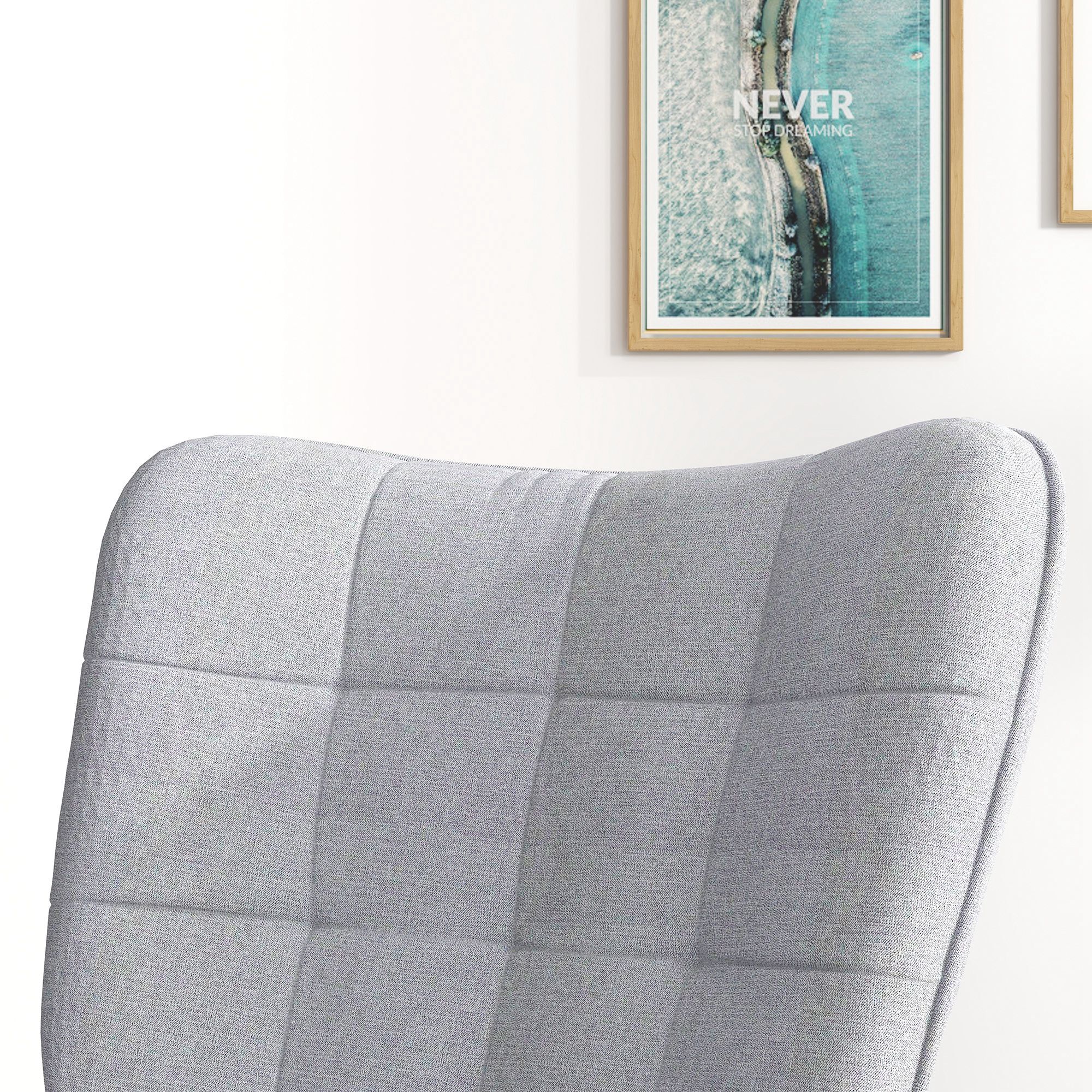 Silla Mecedora con Reposapiés, Sillón de Relax, con Cojín Acolchado, Respaldo Alto, Reposabrazos y Patas de Madera, Carga 130 kg, para Salón, Dormitorio, Gris Claro