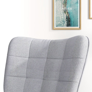 Silla Mecedora con Reposapiés, Sillón de Relax, con Cojín Acolchado, Respaldo Alto, Reposabrazos y Patas de Madera, Carga 130 kg, para Salón, Dormitorio, Gris Claro