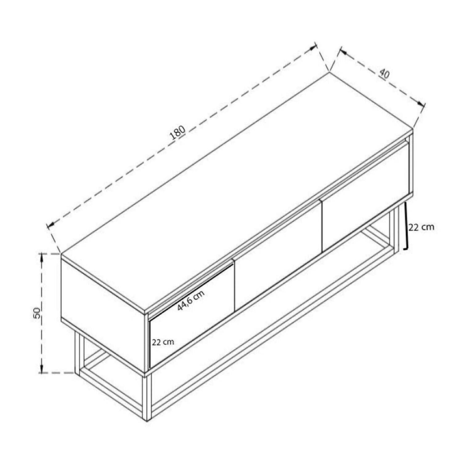 Mobile porta TV Dpinat, Credenza da soggiorno, Armadio basso per TV, Base parete attrezzata, 180x40h50 cm, Quercia e Nero