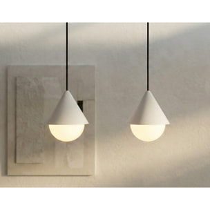Lampada a sospensione GIRO in acciaio nero e vetro bianco
