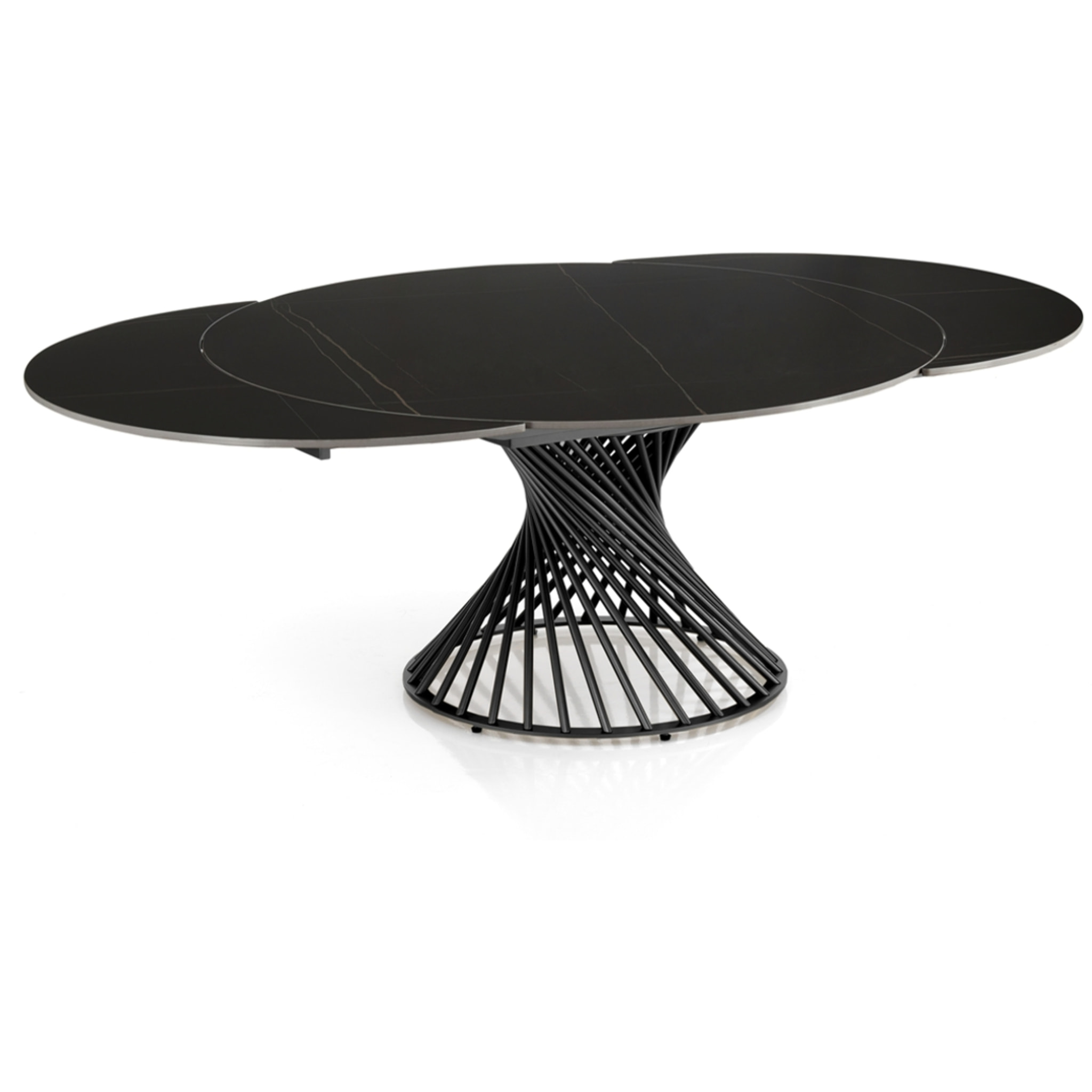 Table à manger ronde extensible Tomasucci JORUM, céramique effet marbre noir, piètement gris, Ø 120/180 cm