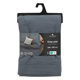 Drap plat "Carina" en coton 240x290cm bleu orage