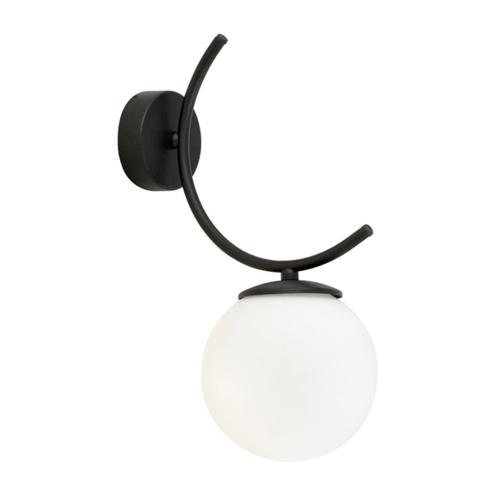 Lampada a parete Boston in acciaio nero e vetro opalino