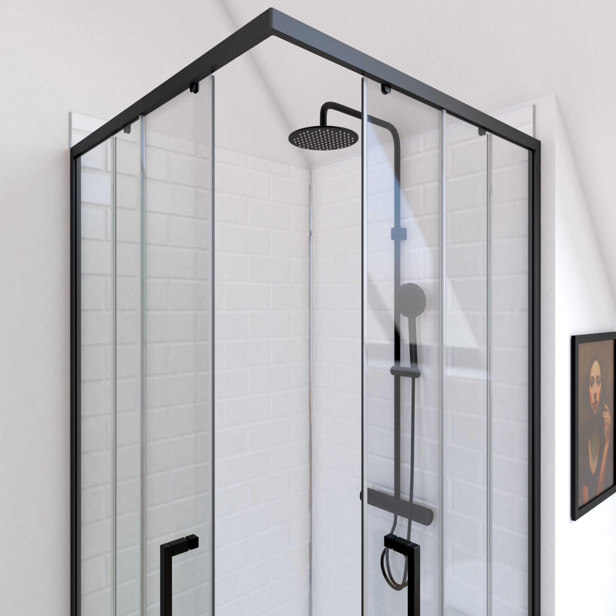 Porte de douche carrée - 90x90x200 cm - PROFILE NOIR MAT - verre trempé 6mm