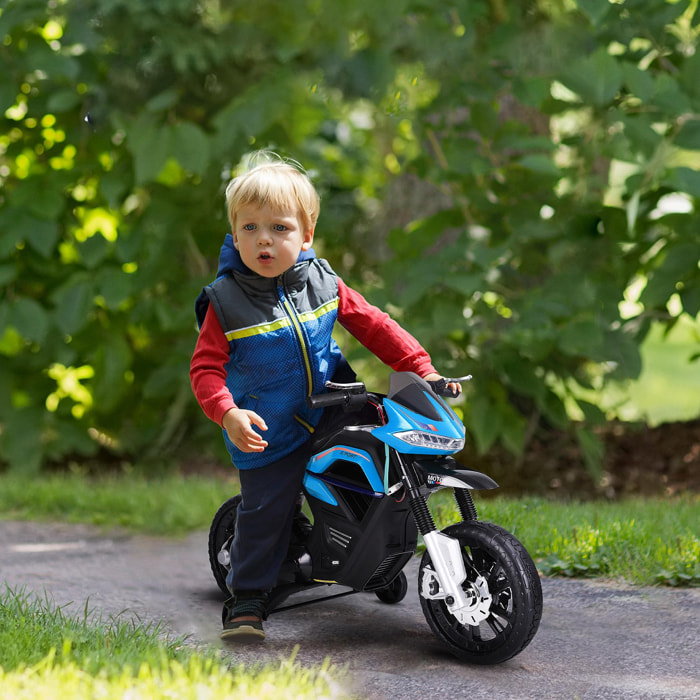 Moto électrique pour enfants 25 W 6 V 3 Km/h effets lumineux et sonores roulettes amovibles bleu