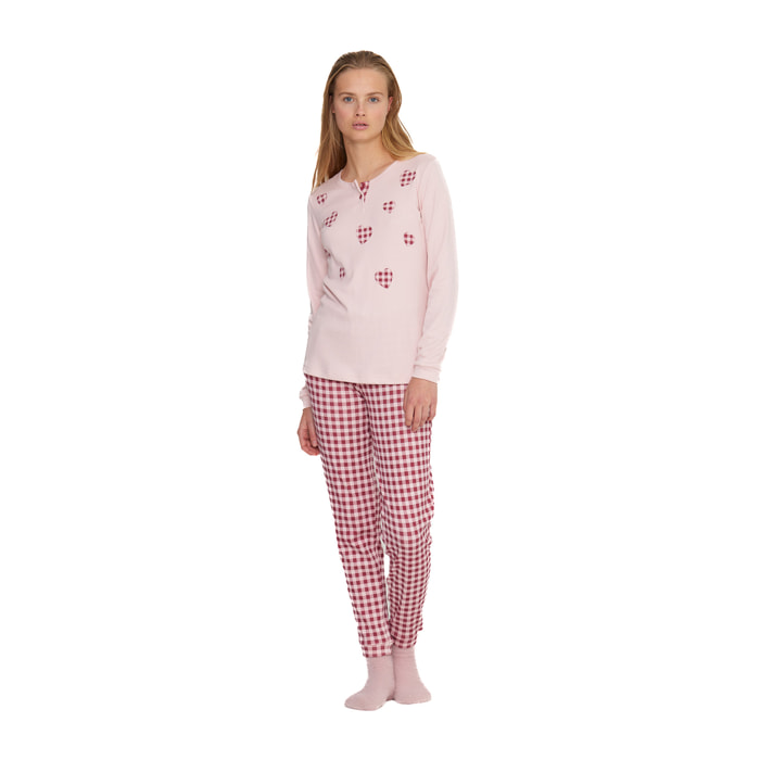 Pigiama donna petit coeur in caldo cotone con collo due bottoni Noidinotte