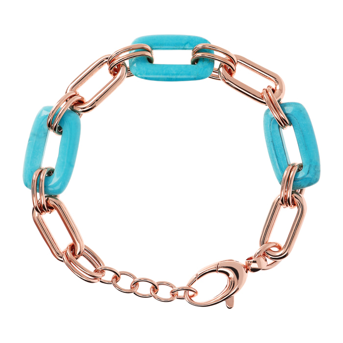 Bracciale a Maglie Rettangolari in Pietra Naturale Magnesite Azzurra