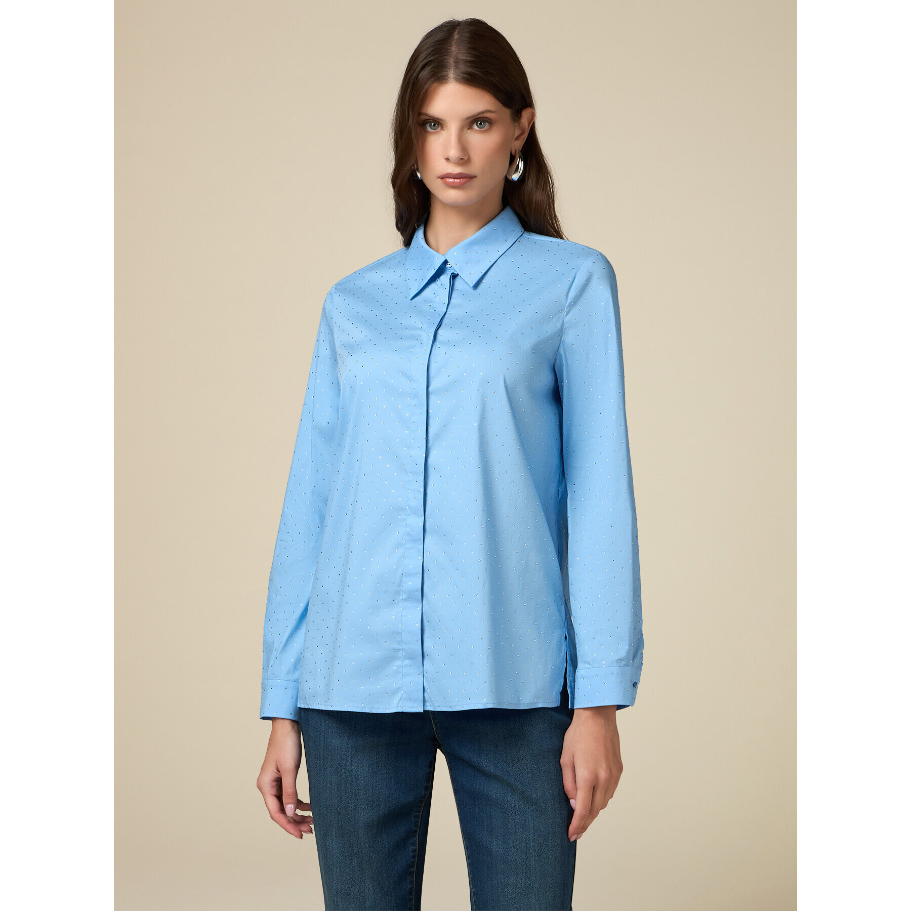 Oltre - Shirt with crystals - Light - blue