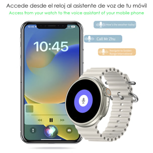 Smartwatch Z78 Ultra con corona multifunción inteligente, widgets personalizables, acceso directo a Siri. Termómetro, O2 y tensión.