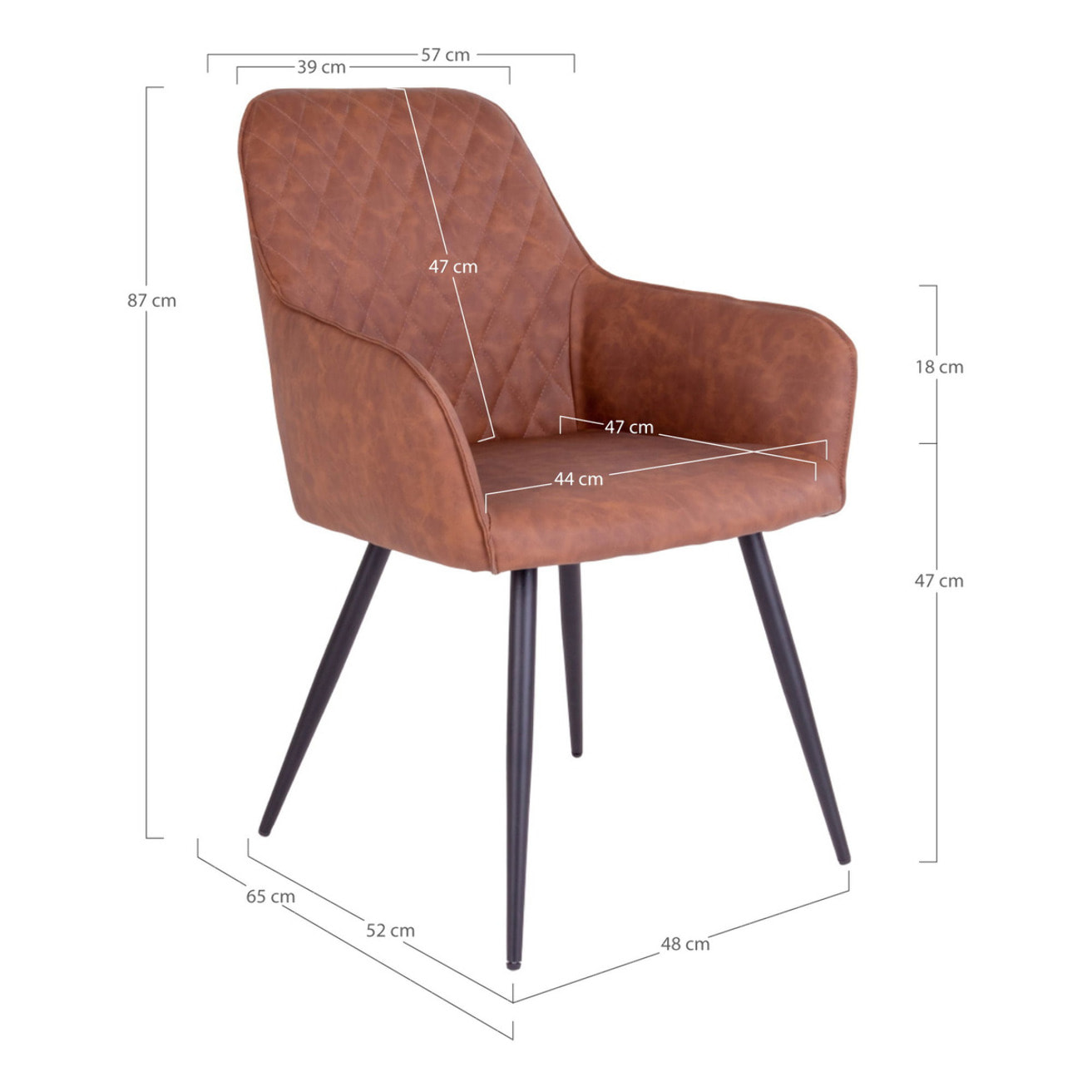 Set 2 sedie da pranzo Harbo in ecopelle marrone vintage con gambe nere