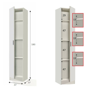 Armadio multiuso 1 anta Alexander, Mobile ausiliario, Guardaroba porta scarpe con ripiani, Scarpiera verticale, 37x37h180 cm, Bianco