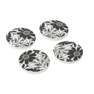 J-Line dessous de verre Fleurs - bois - noir/blanc - set de 4