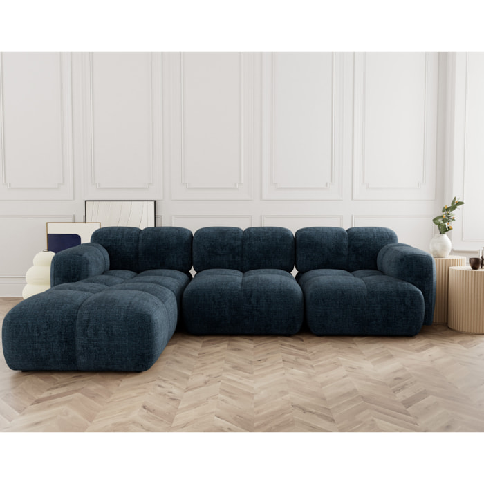 Grace - canapé modulable d'angle réversible 4 places en velours texturé - Bleu