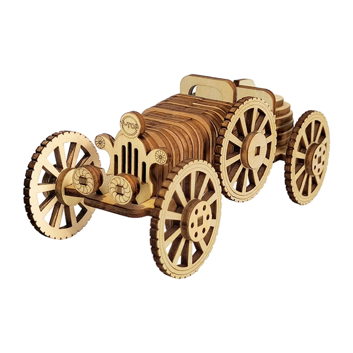 Maqueta de Madera 3D, con movimiento mecánico diseño de Coche retro. 54 piezas.