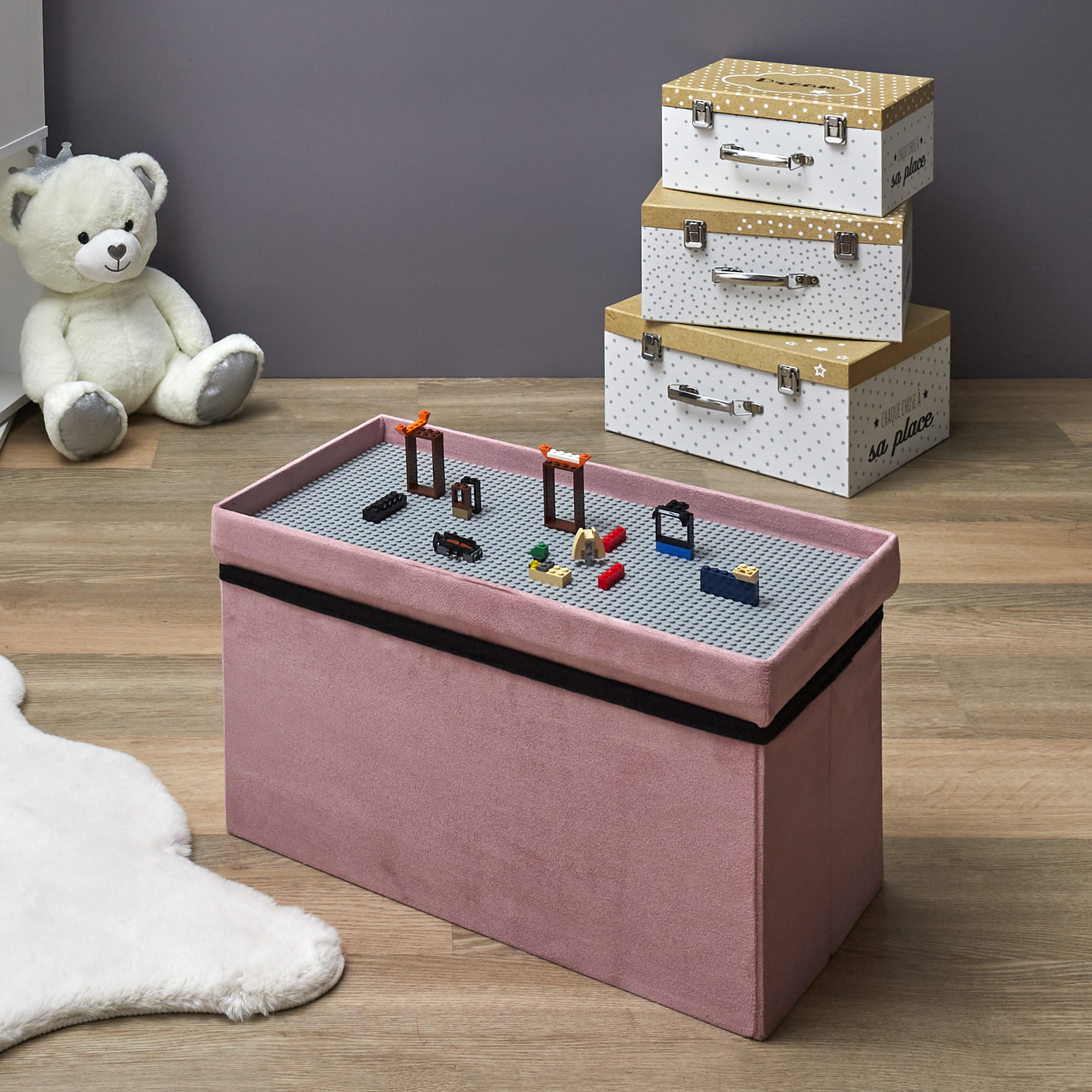 Coffre Banc Pliable Compatible Brique Rose M2