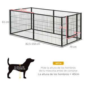 Parque para Perros de 6 Paneles Corralito para Perros Valla Metálica para Mascotas con Ancho Ajustable y Marco de Acero 82,5-150x79x61 cm Negro