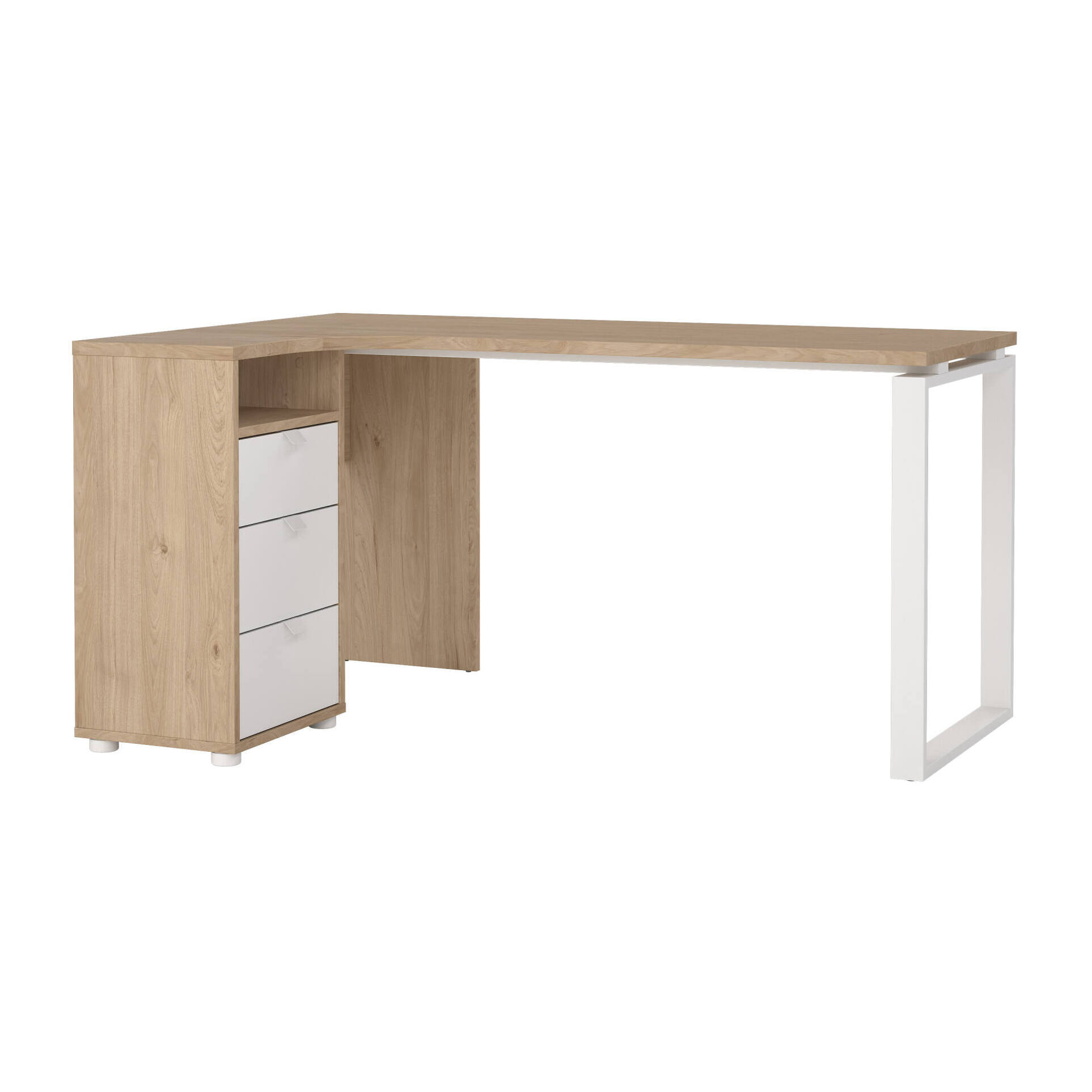 Scrivania Medard, Scrittoio multiuso, Tavolo per ufficio porta PC, Piano di lavoro, 150x100 h76 cm, Rovere e Bianco
