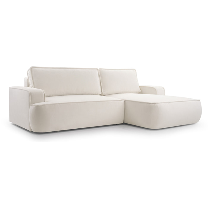 Nessino - canapé d'angle droit 4 places - convertible avec coffre - en tissu texturé - Beige
