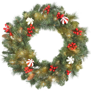 Couronne de Noël lumineuse LED décorée dia. 60 cm 50 LEDs blanc chaud timer vert