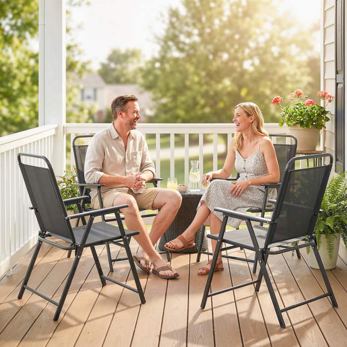 Lot de 4 chaises de jardin pliables acier textilène noir