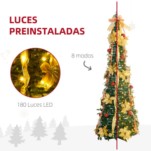 Árbol de Navidad 180 cm Árbol de Navidad Artificial Plegable con Luces LED y Adornos Pre-instalados Árbol Navideño para Interior Verde
