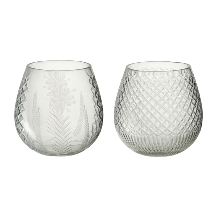 J-Line bougeoir Bien - verre - transparent - 2 pcs