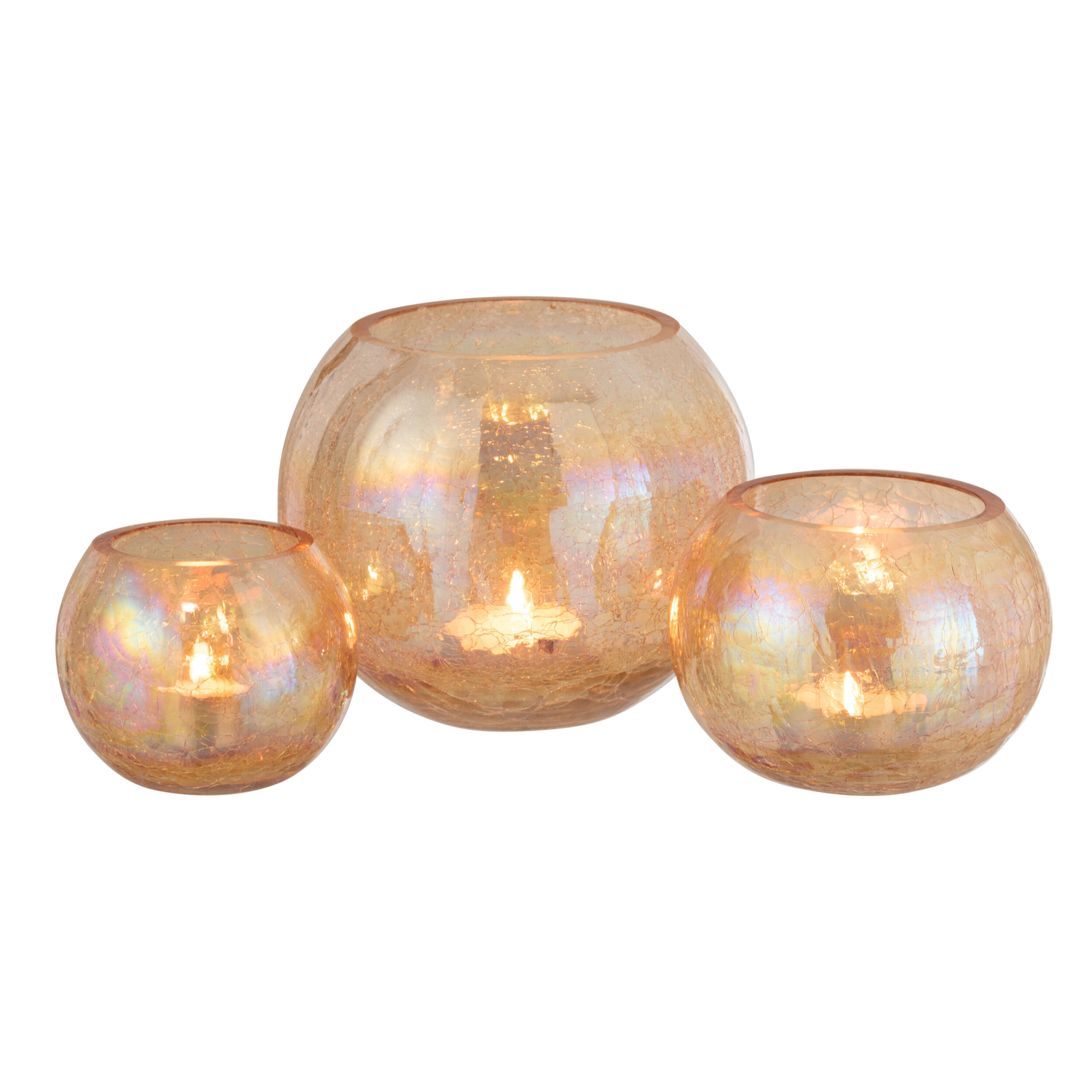 J-Line photophore Boule Craquele - verre - ambre - large