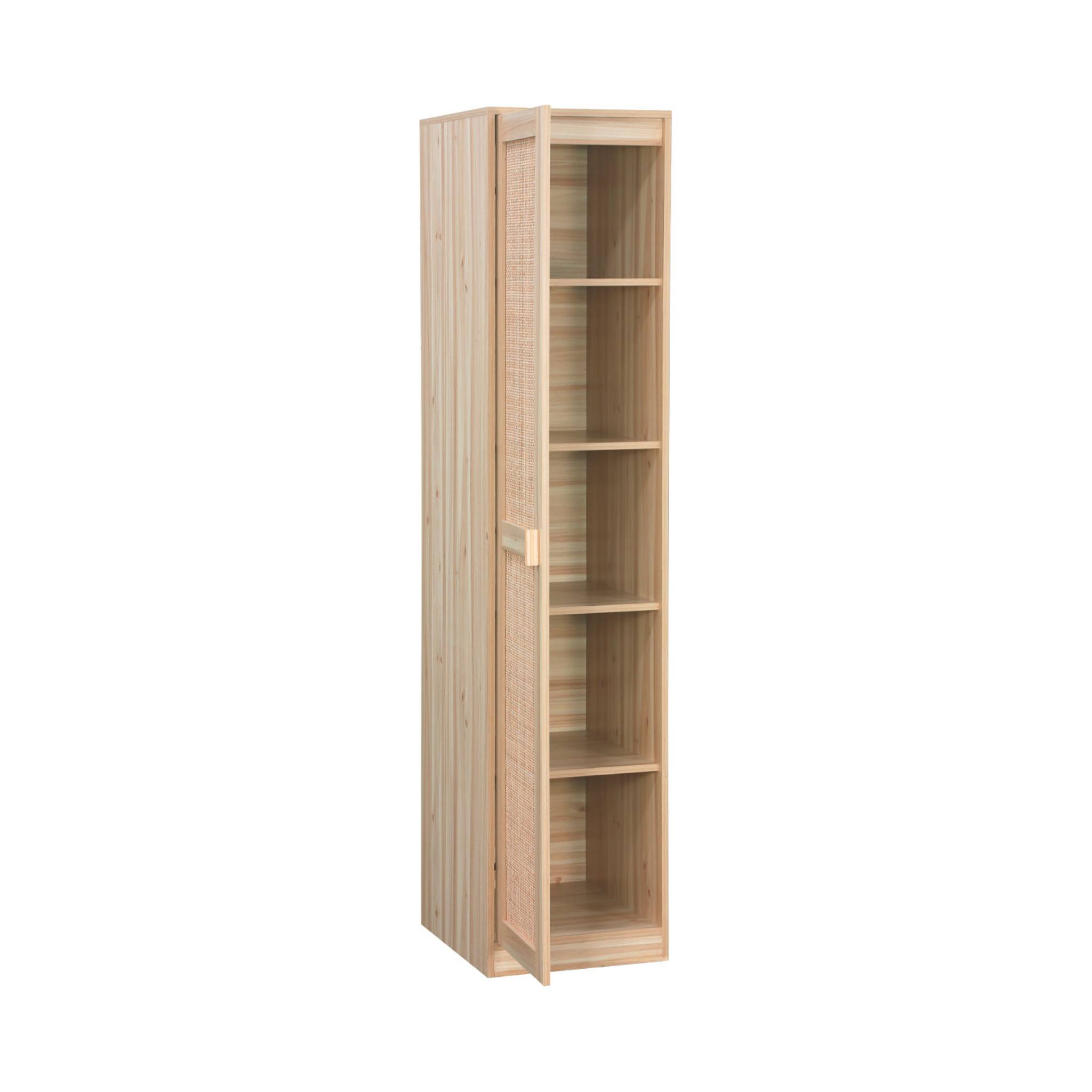 Armoire dressing cannage et effet bois. garde-robe 1 porte. 5 étagères H180cm