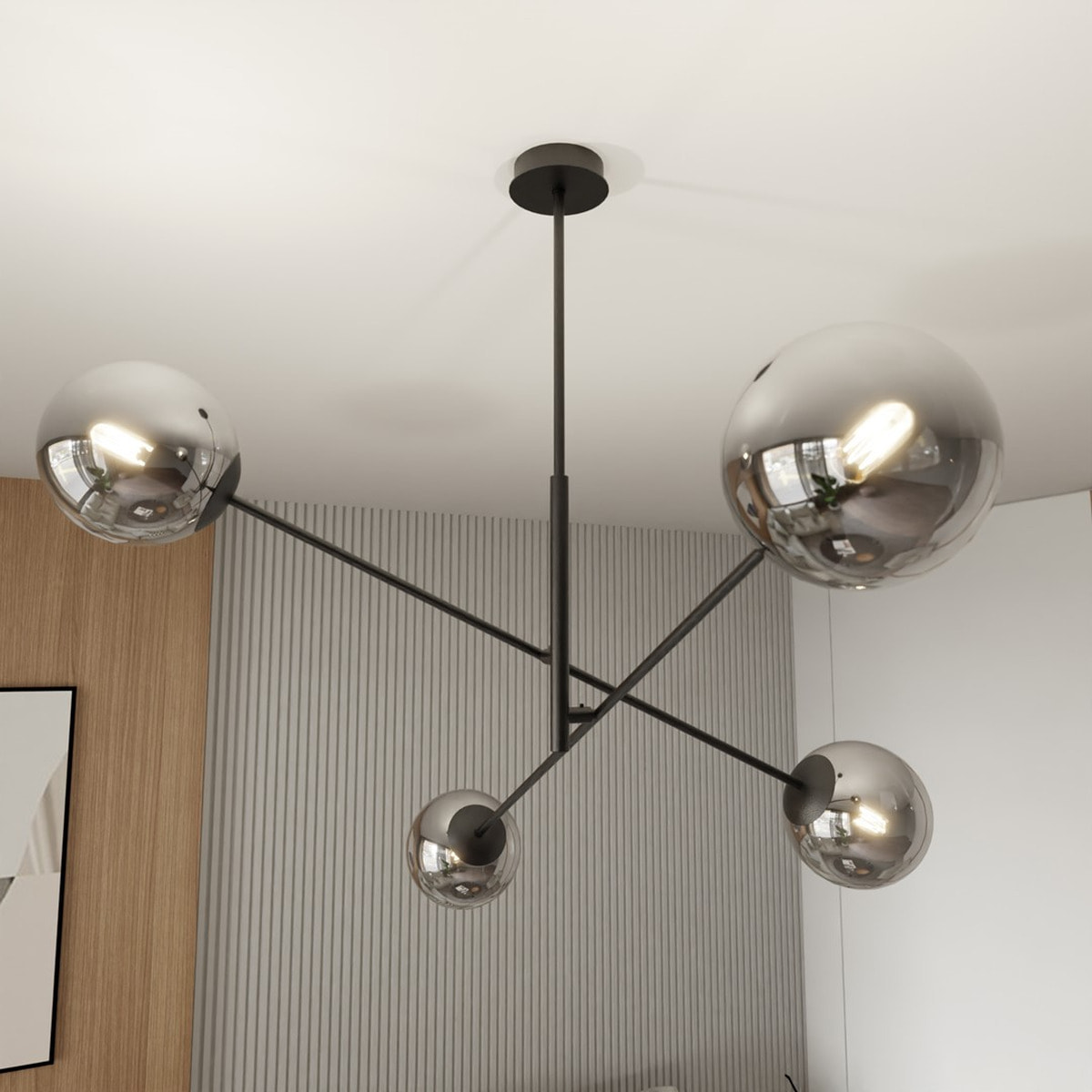 Lampada a sospensione LINEAR in acciaio nero e vetro grafite