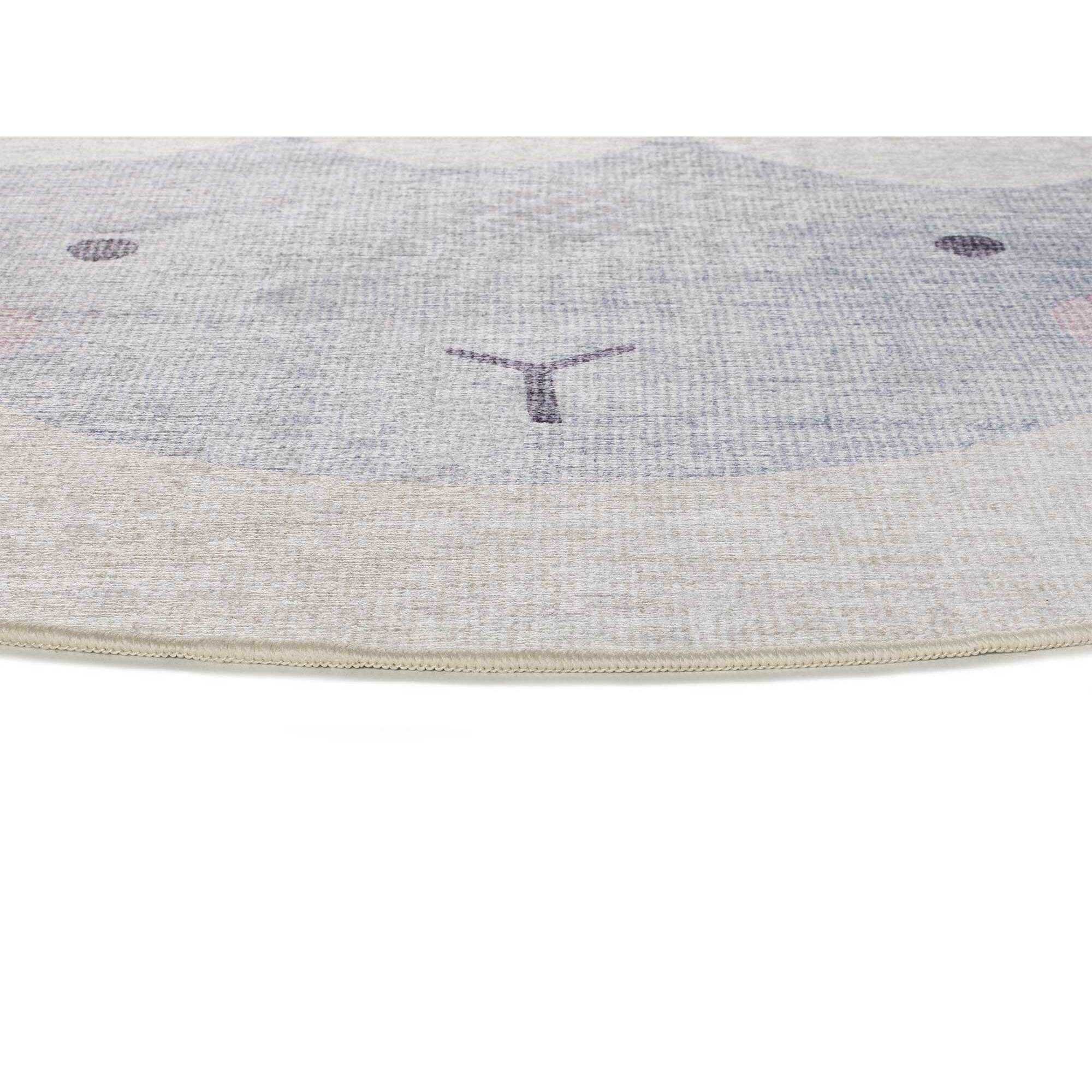 CANDY Alfombra redonda infantil lavable con oveja crema, 120Ø cm