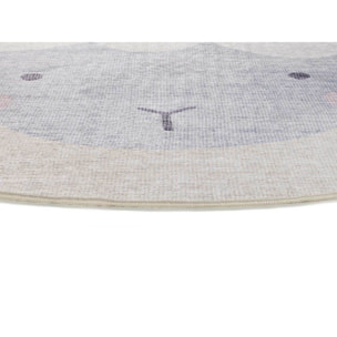 CANDY Alfombra redonda infantil lavable con oveja crema, 120Ø cm