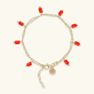 Bracciale Multifilo in Argento 925 Placcato Oro Giallo 18kt con Ciondoli in Pietra Naturale Agata Bianca