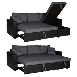 Canapé d'angle convertible CLARK 3 places gris chiné et noir