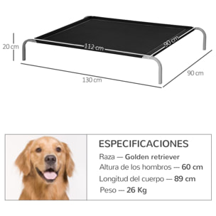 Cama Elevada para Perros Gatos Transpirable Cama Mascotas para Dormir Relajar con Marco de Acero para Interiores Exterior 130x90x20 cm Negro