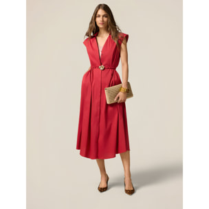 Oltre - Camisa midi de popelina con cinturón - Rojo