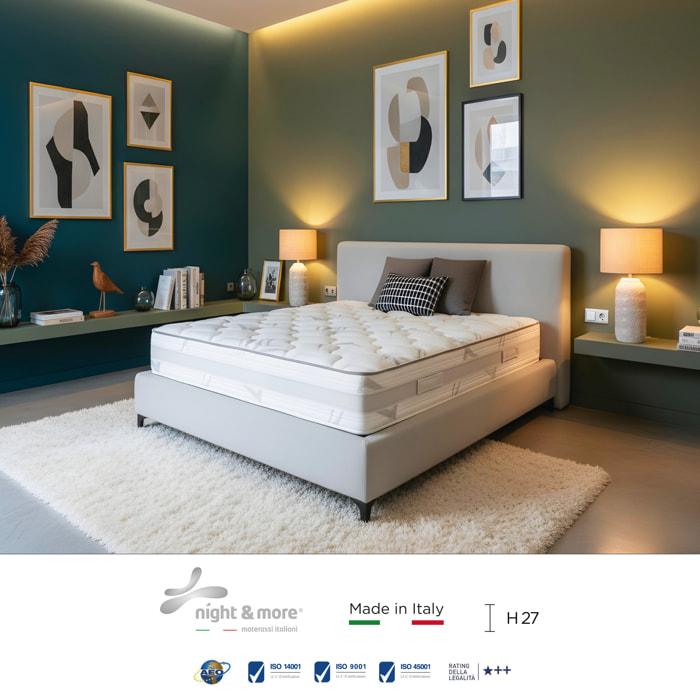 "Marylin" H27 cm 160x190 2 guanciali Memory OMAGGIO sfoderabile a molle insacchettate indipendenti, schiuma poliuretanica e Memory Foam