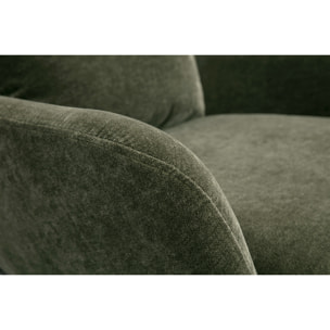 Fauteuil design en tissu effet velours vert kaki et métal noir MAXINE